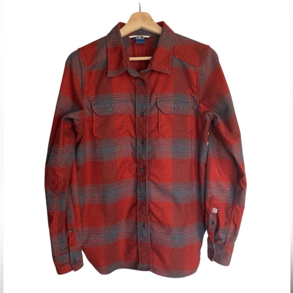 Kavu Brick Red and Gray Saddle Blanket Plaid Long-Sleeve Button-Down Shirt